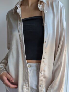 Chic Champagne Satin Button Down